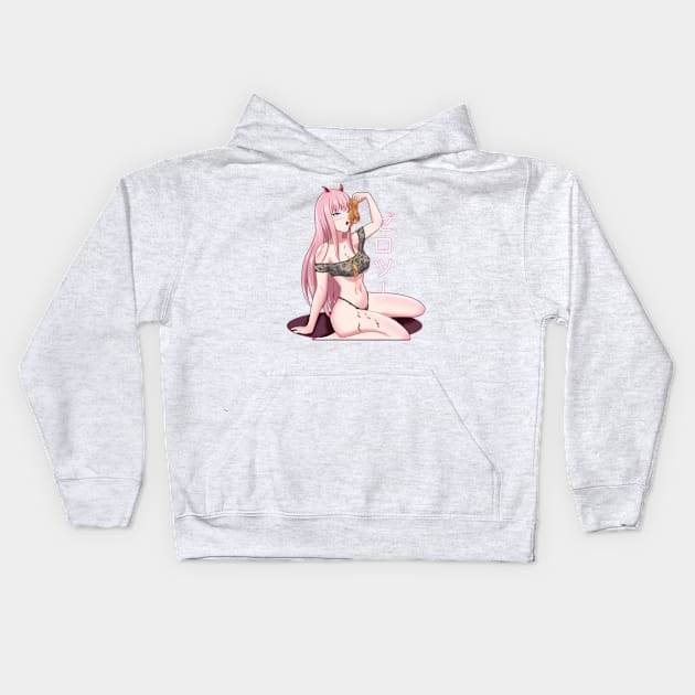 Zero Two eating a honey jam by angel.fanart Kids Hoodie by AngelsFANART